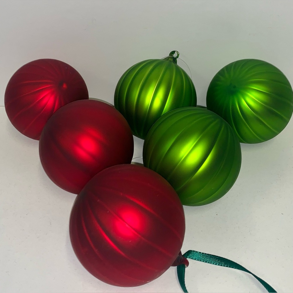 Vintage Mercury Glass Matte‎ Red & Green Balls Christmas Ornaments Set 6